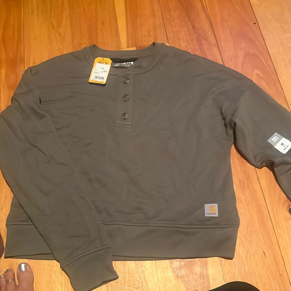 Carhart button crop top pullover- Olive green- Xsmall-NWT